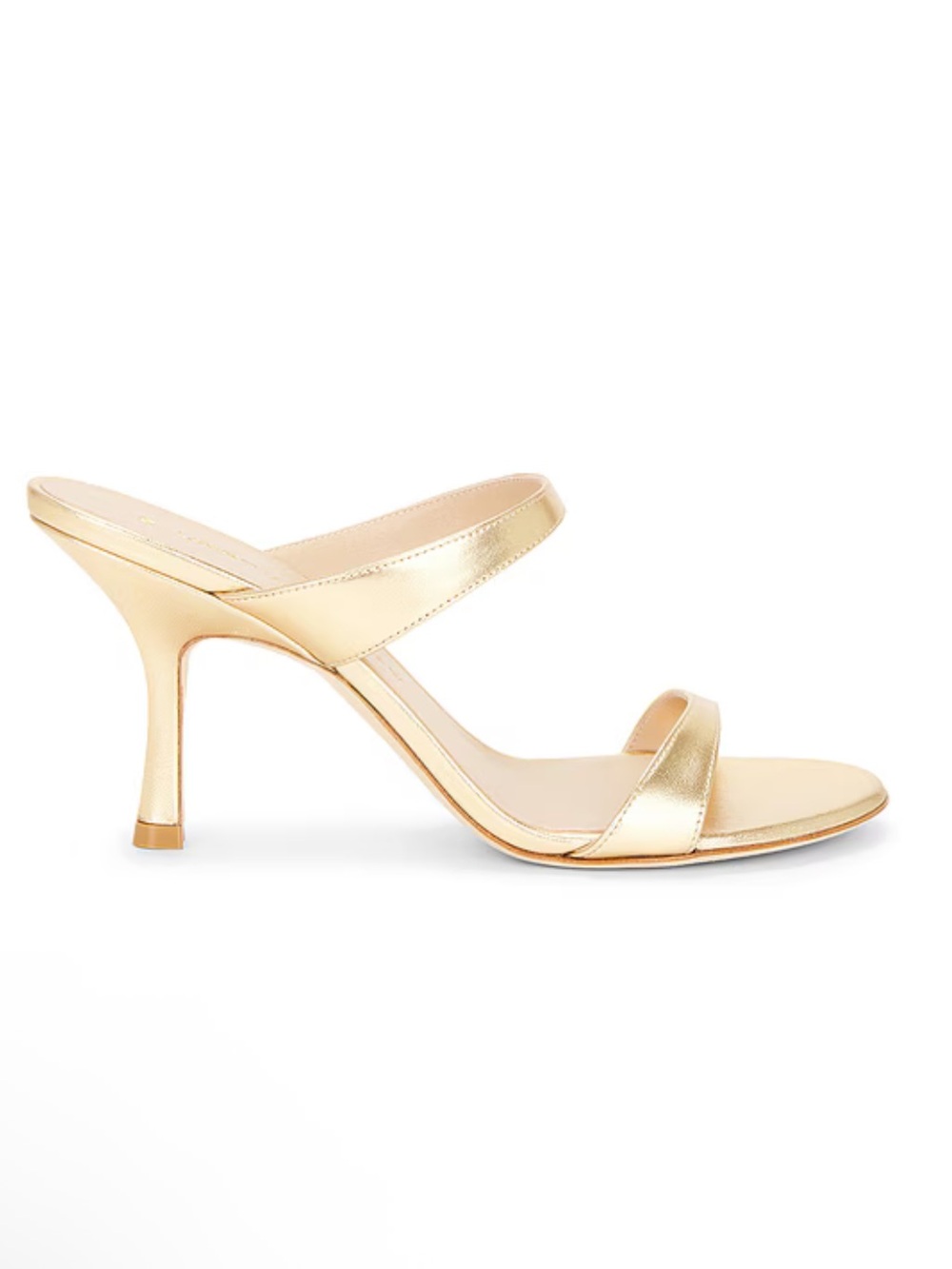 Stuart Weitzman Nudist Slides 85 Gold Strappy Heels Sandals shoes Revolve 8.5